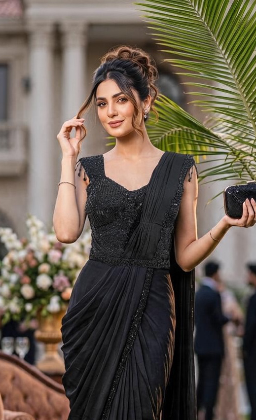 Black color Saree- Ready to Wear