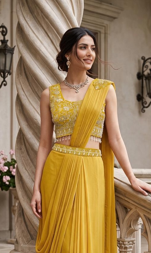 Yellow color Saree- Ready to Wear