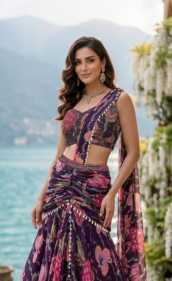 Purple color Bollywood designer replica lehenga