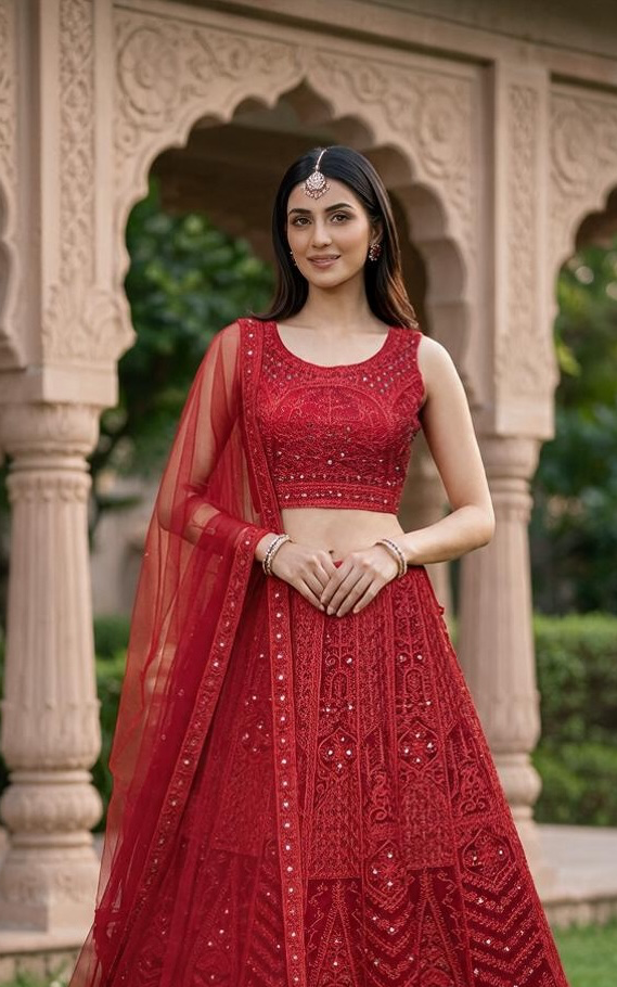 Mehroon red Lehenga with thread &original mirror work