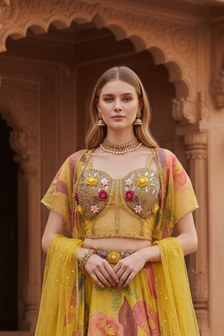 Yellow color Bollywood designer replica lehenga