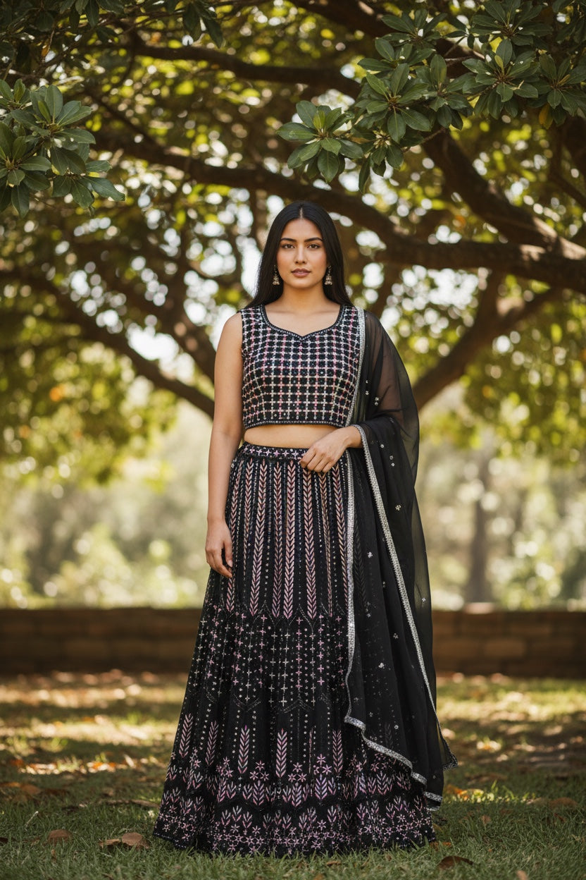 Beautiful Black color lehenga with Sequin and thread work