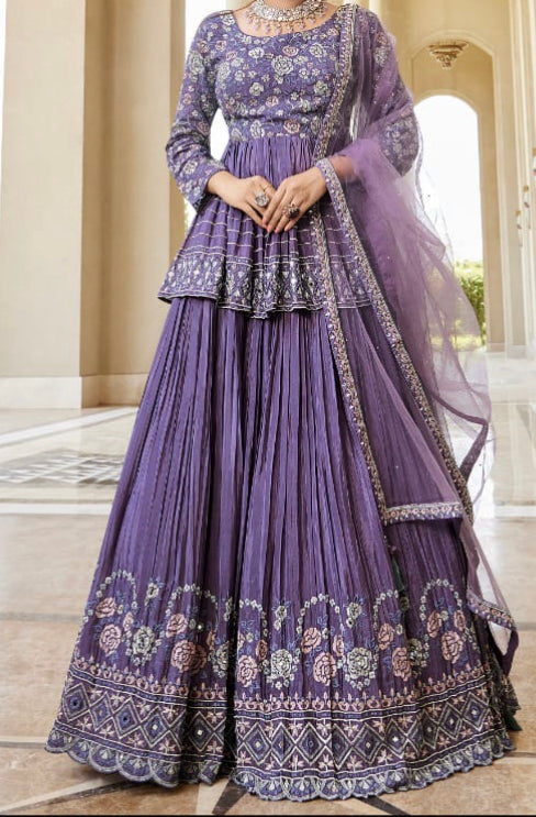 Purple Color fully both side work embroidered & hand work Lehenga