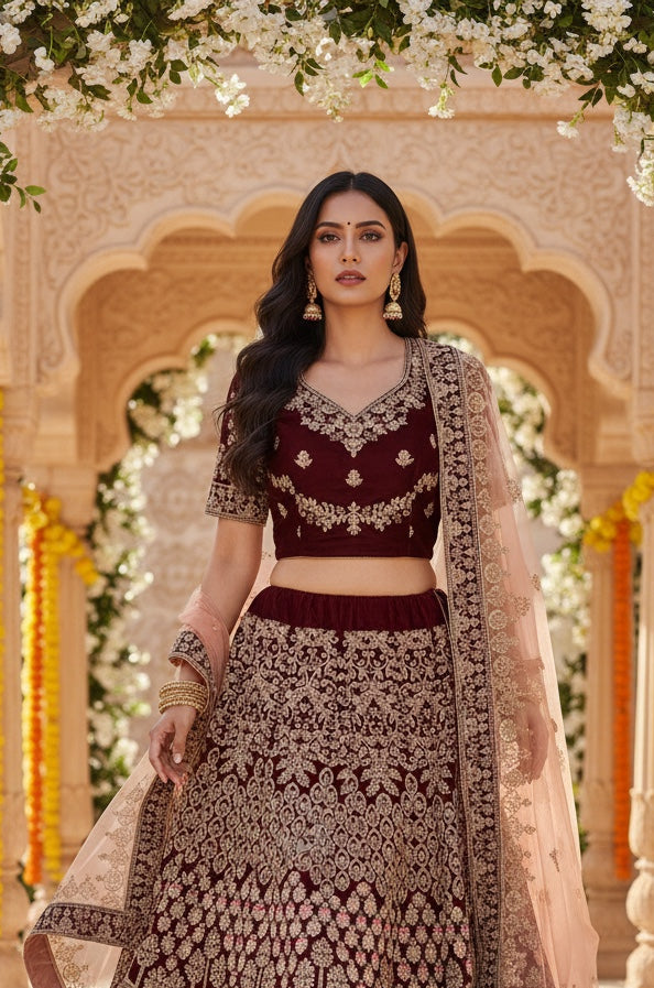 Beautiful bridal lehenga in brown color