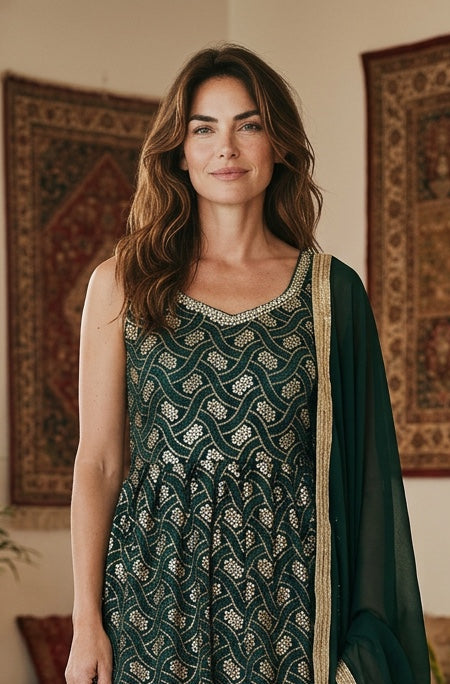 Green color sequin sharara pant