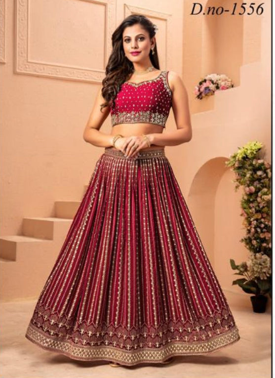 red color fully both side work embroidered & hand work Lehenga