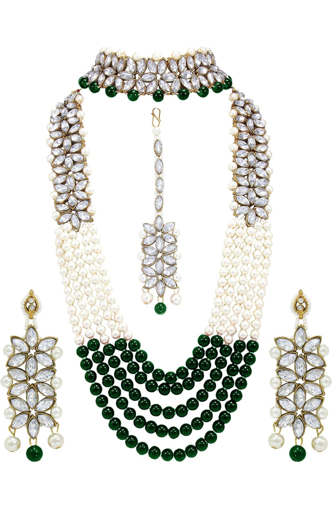 Jewelry Set,Black & white Pearls Necklace with small choker Earrings, Indian Wedding Style