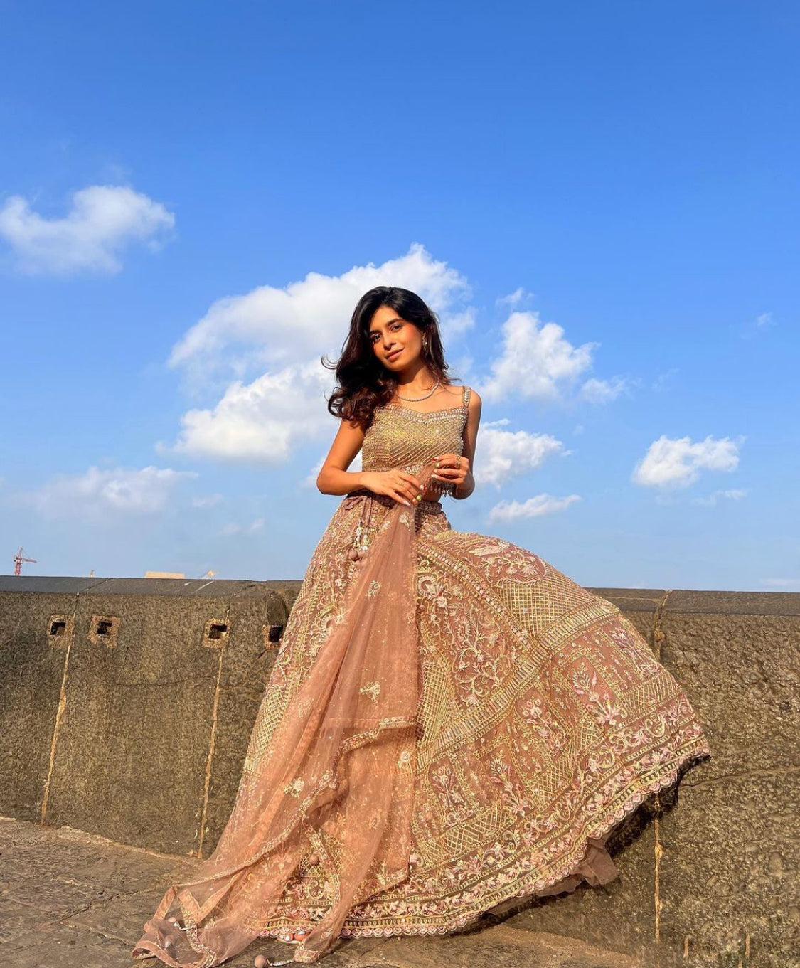 Coral color Fully both side work embroidered & hand work Lehenga