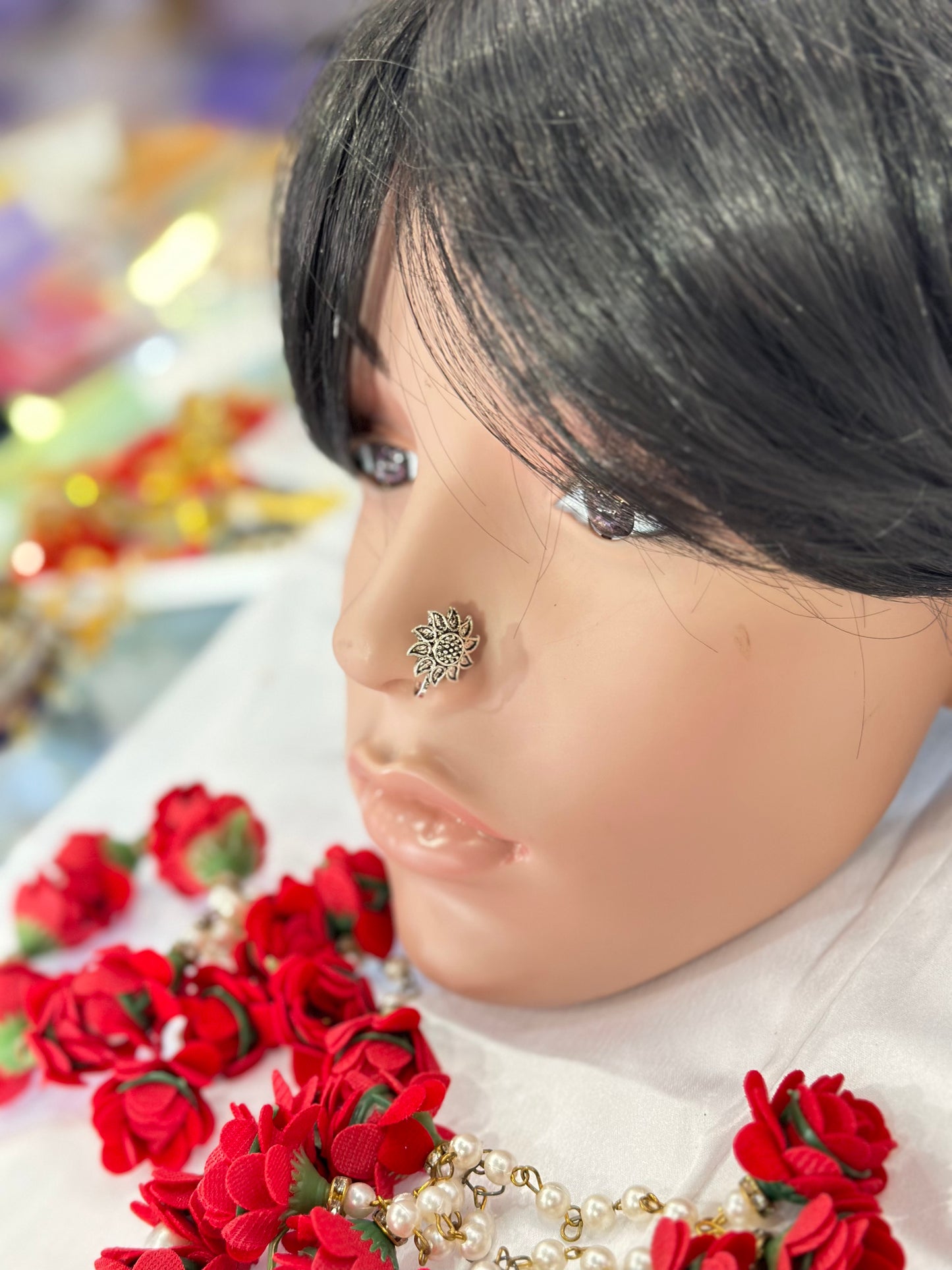 Oxidized Nose Ring, Indian Nath, Nose Stud, Clip On, Pressing Nose Ring, Pressing pattern