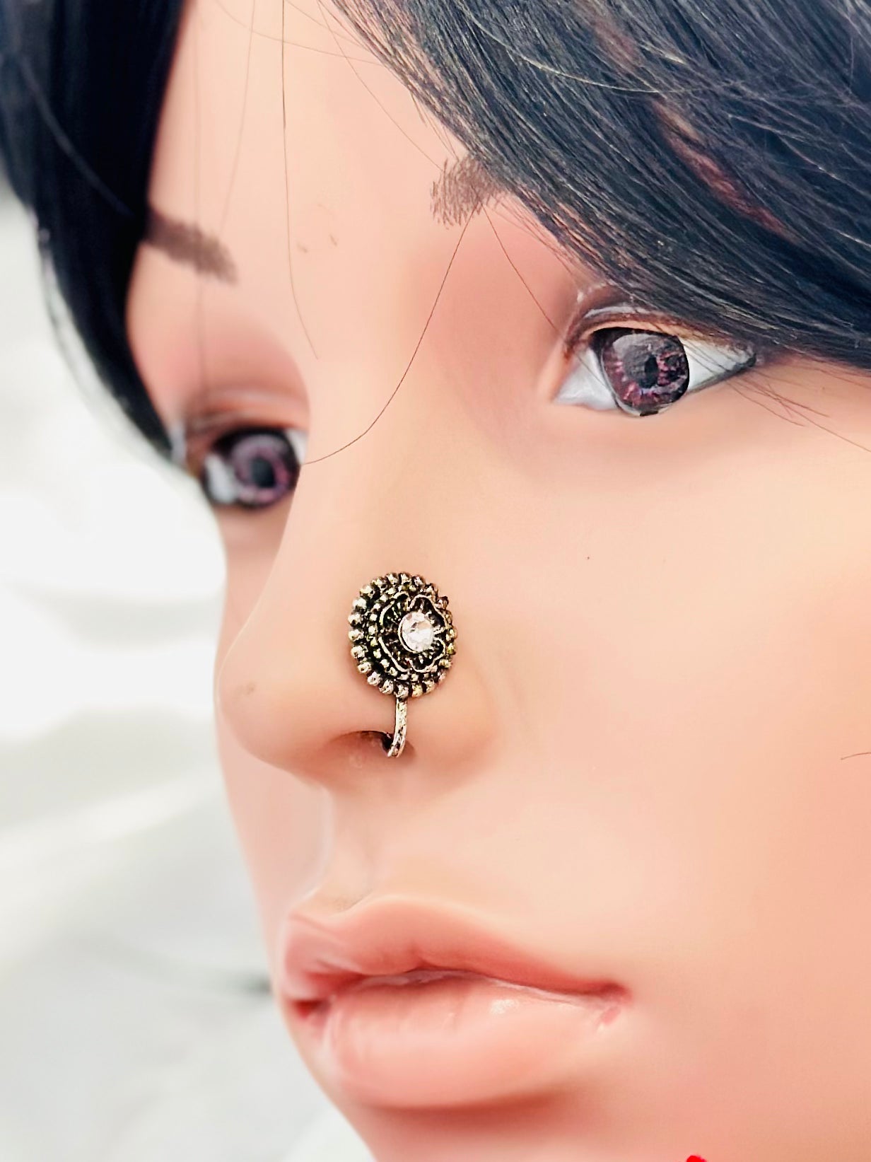 Oxidized Nose Ring, Indian Nath, Nose Stud, Clip On, Pressing Nose Ring, Pressing pattern