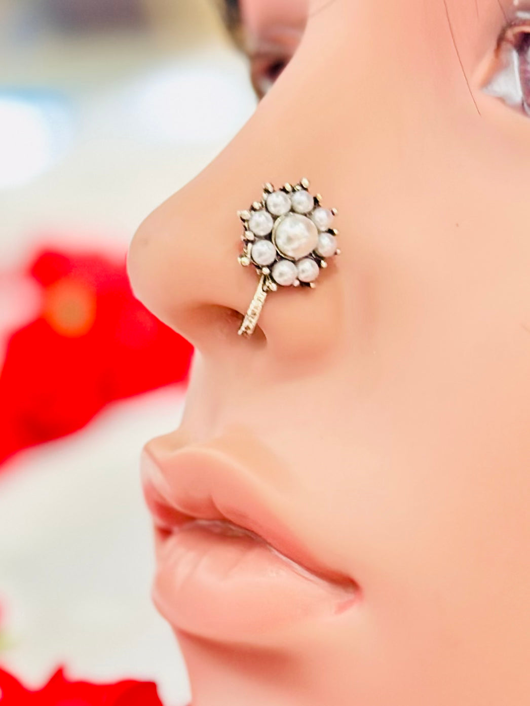 Oxidized Nose Ring, Indian Nath, Nose Stud, Clip On, Pressing Nose Ring, Pressing pattern