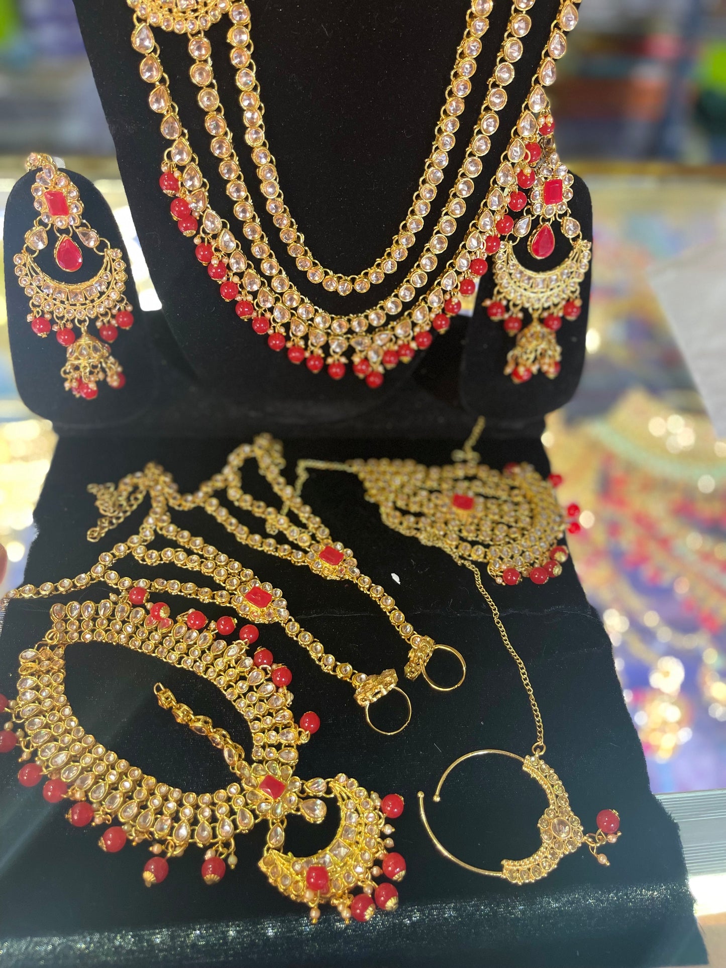 Red & Gold Stone Studded Bridal Jewelary Set