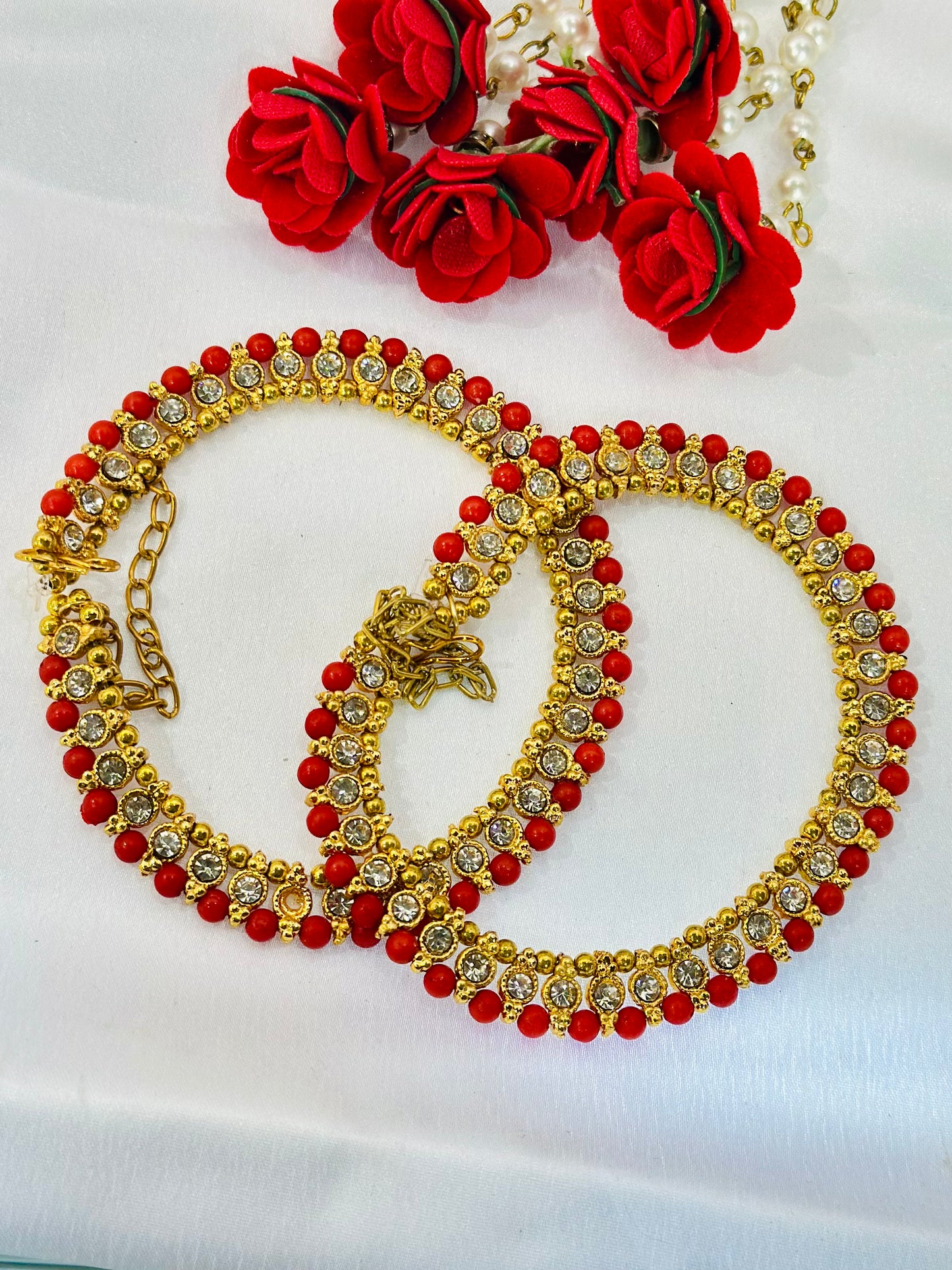 Gold& red Stone Anklets