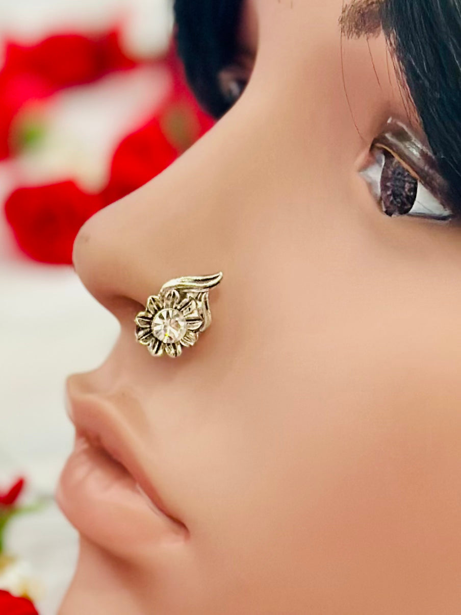 Oxidized Nose Pin/Nath/Nathani/Boho Jewelry/Nose Clip/Ear Cuff /NON piercing nose ring/Bollywood Jewelry/Alia bhatt nose pin
