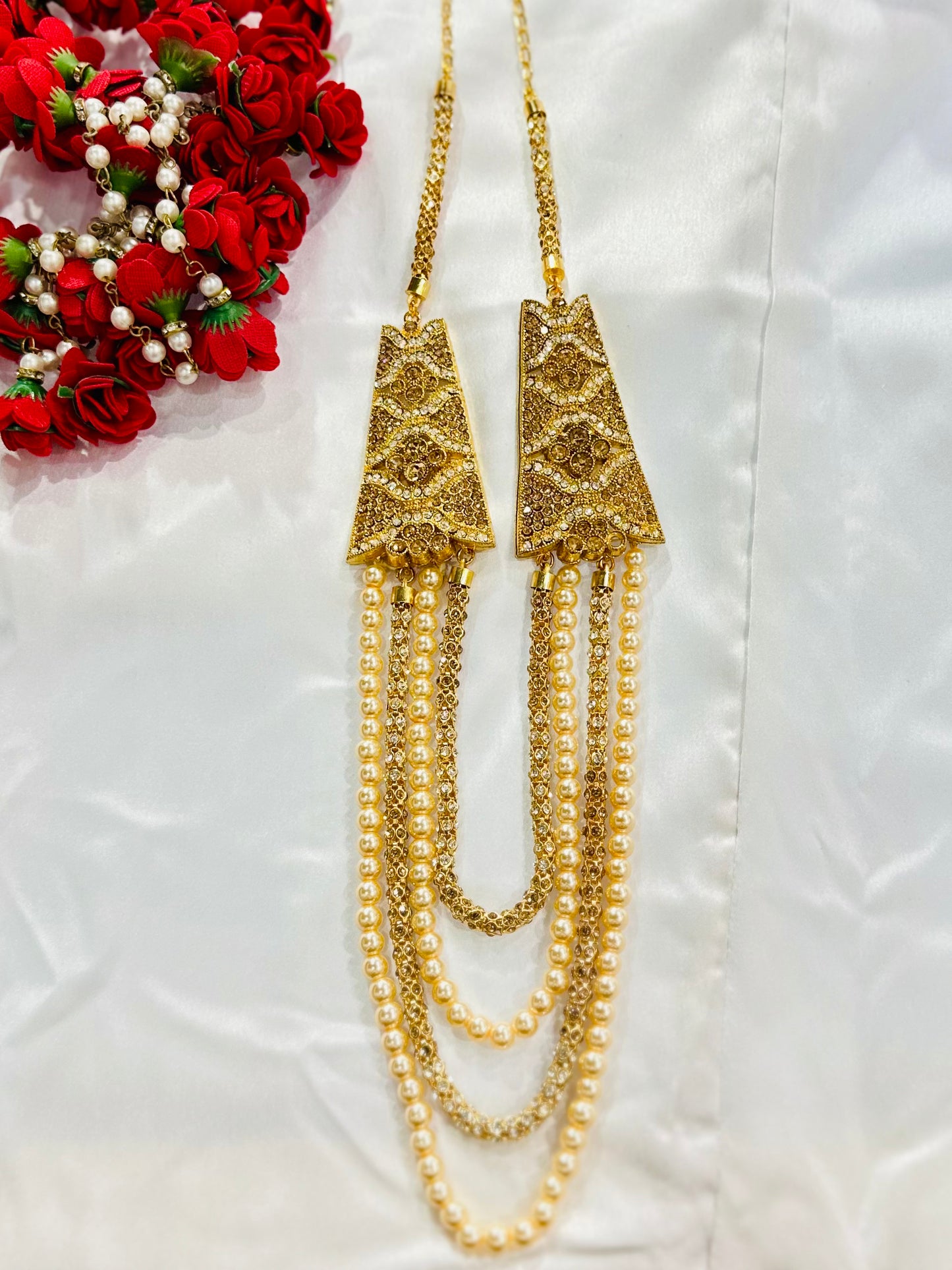 High End Gold Plated stone studded Indian Wedding Bollywood Dulha Moti Mala /Maharaja Haar/ Groom Necklace /Groom mens Necklace