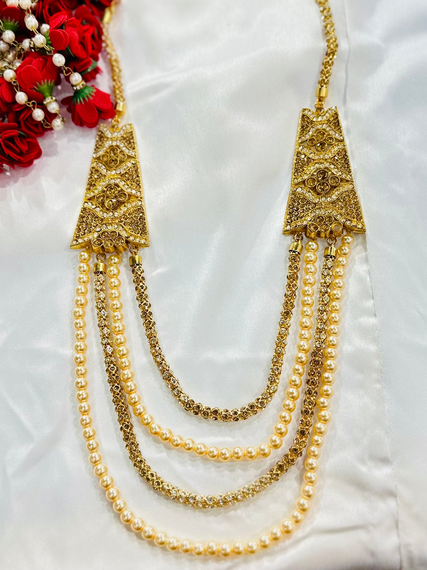 High End Gold Plated stone studded Indian Wedding Bollywood Dulha Moti Mala /Maharaja Haar/ Groom Necklace /Groom mens Necklace