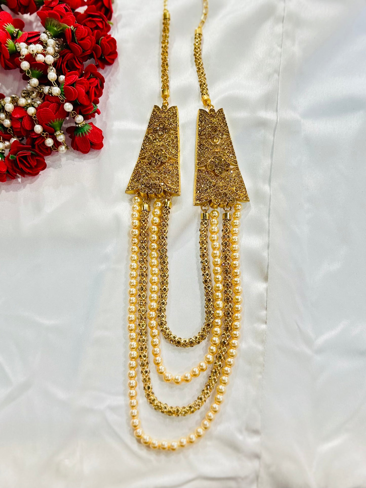 High End Gold Plated stone studded Indian Wedding Bollywood Dulha Moti Mala /Maharaja Haar/ Groom Necklace /Groom mens Necklace