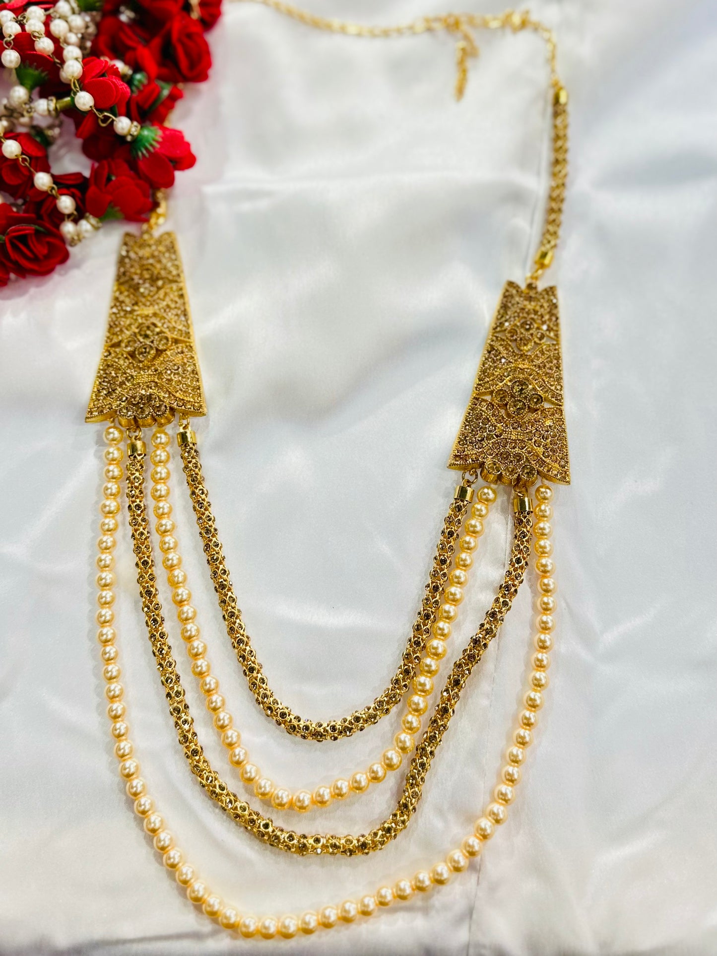 High End Gold Plated stone studded Indian Wedding Bollywood Dulha Moti Mala /Maharaja Haar/ Groom Necklace /Groom mens Necklace