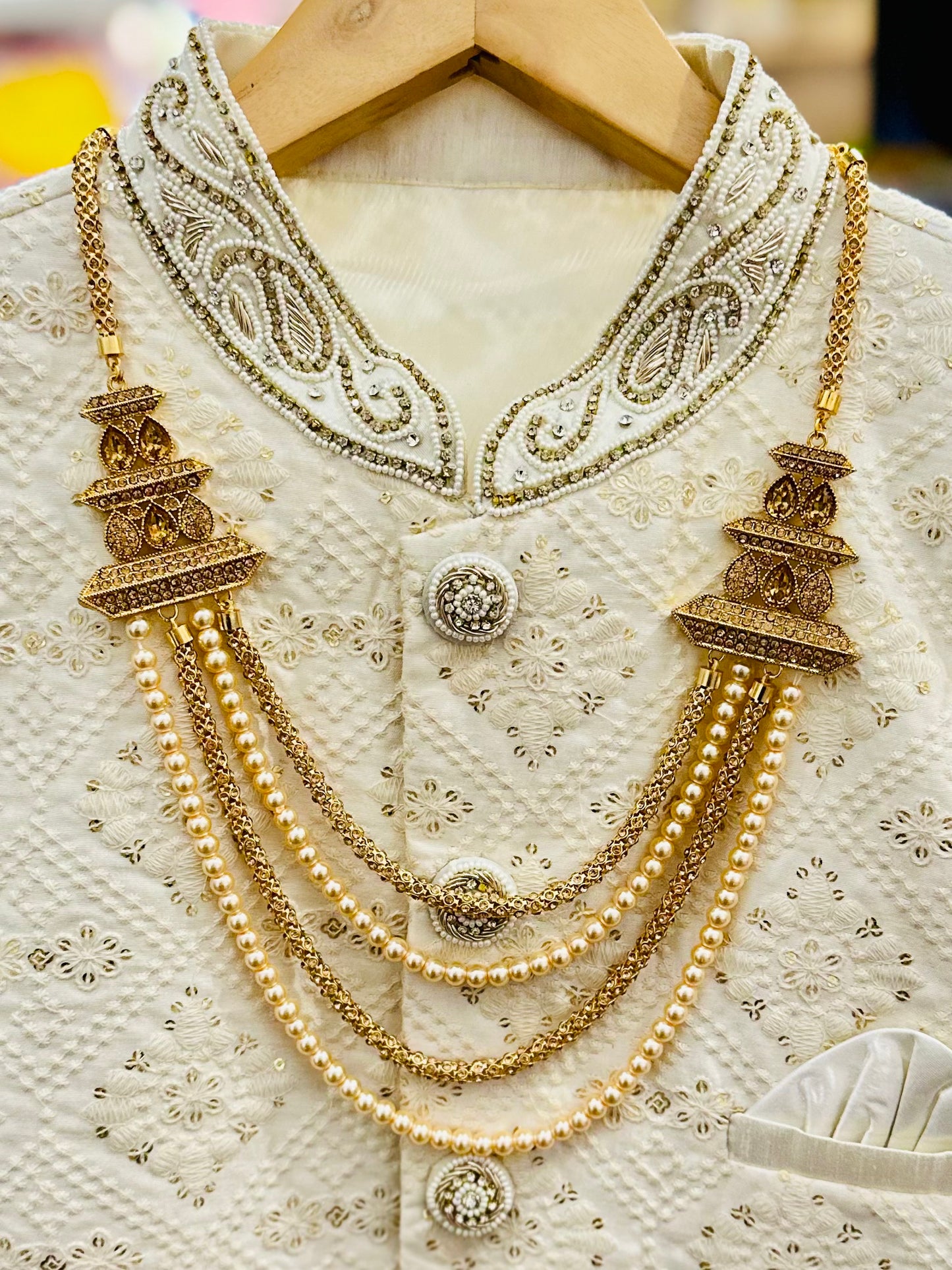 High End Gold Plated stone studded Indian Wedding Bollywood Dulha Moti Mala /Maharaja Haar/ Groom Necklace /Groom mens Necklace