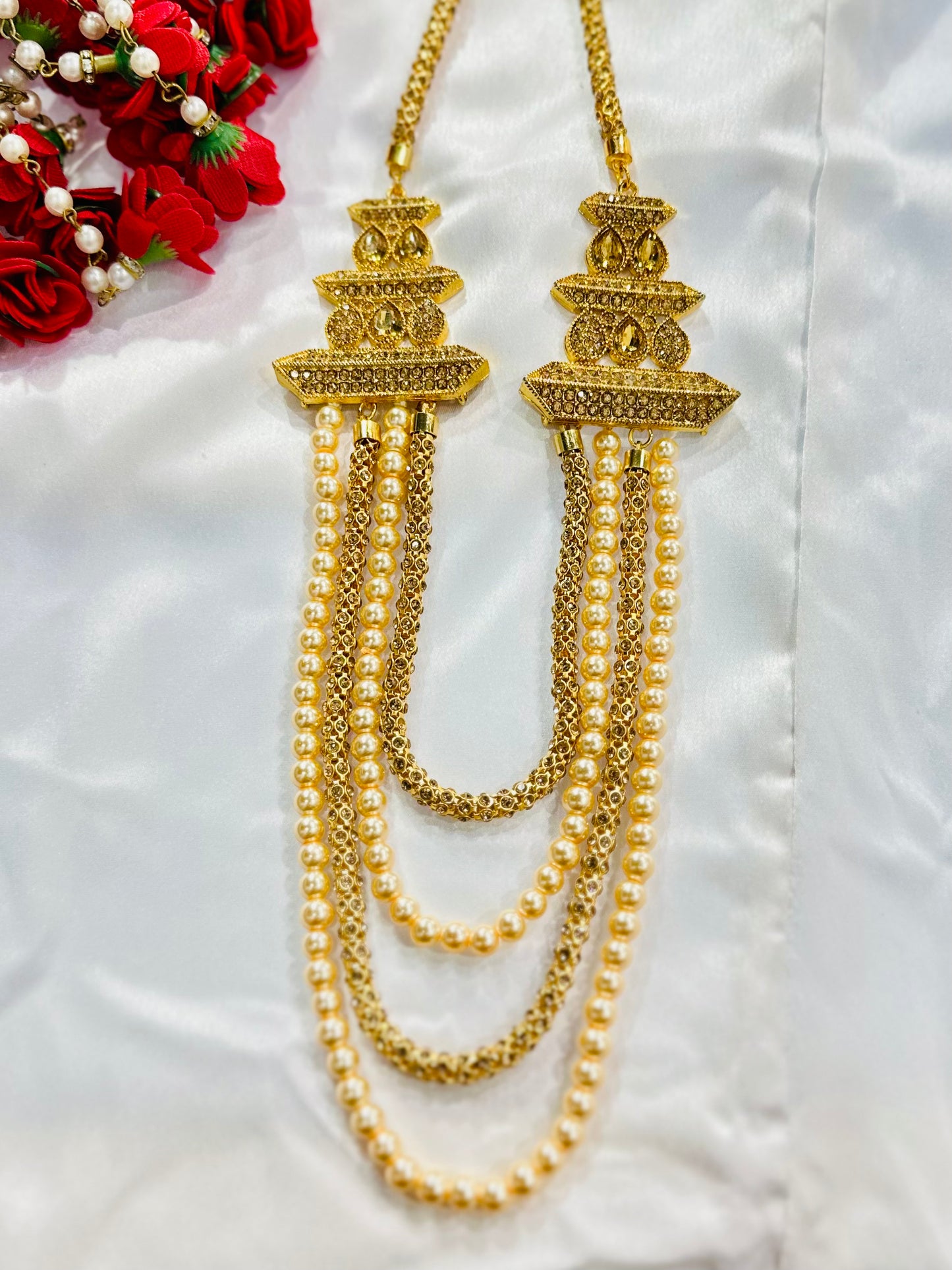 High End Gold Plated stone studded Indian Wedding Bollywood Dulha Moti Mala /Maharaja Haar/ Groom Necklace /Groom mens Necklace