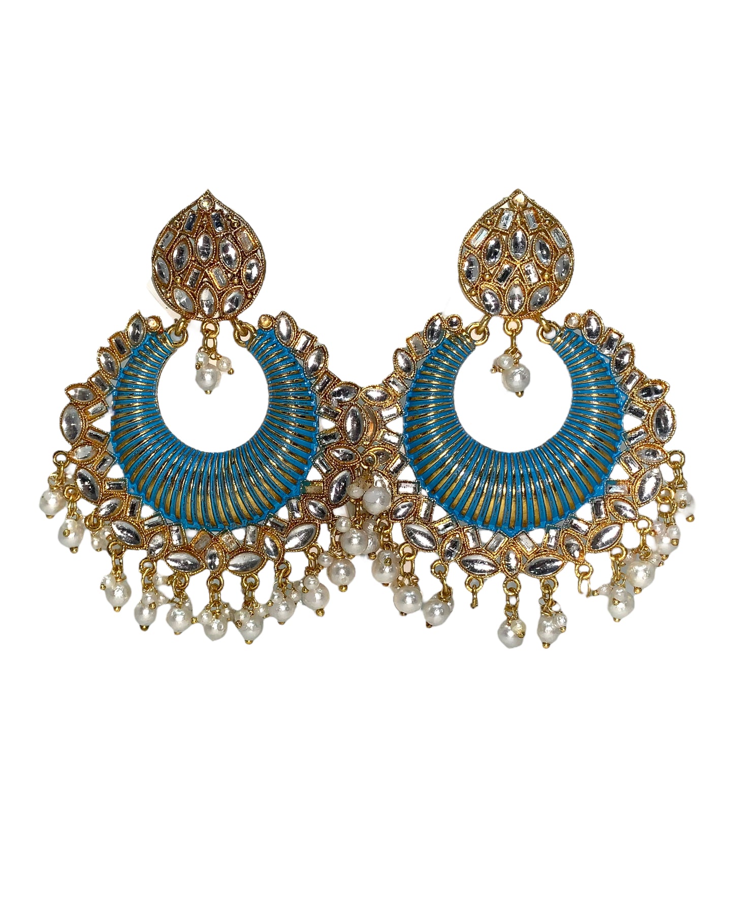 Gold Plated Sky Blue Color Kundan Earrings