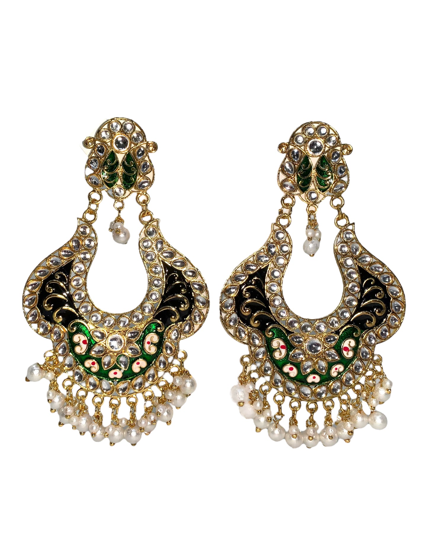 Gold Plated Green & red Color Meenakari Kundan Earrings