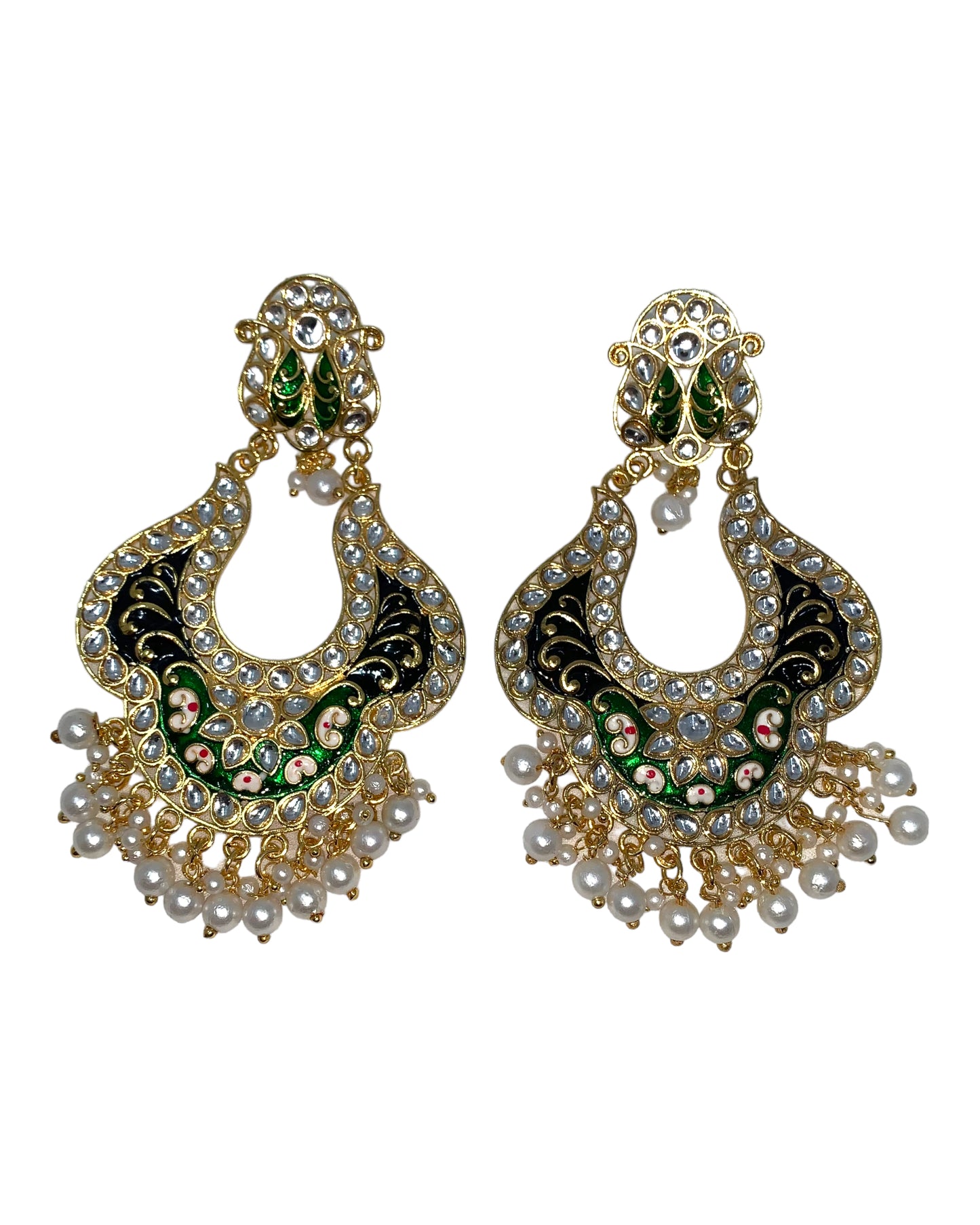 Gold Plated Green & red Color Meenakari Kundan Earrings