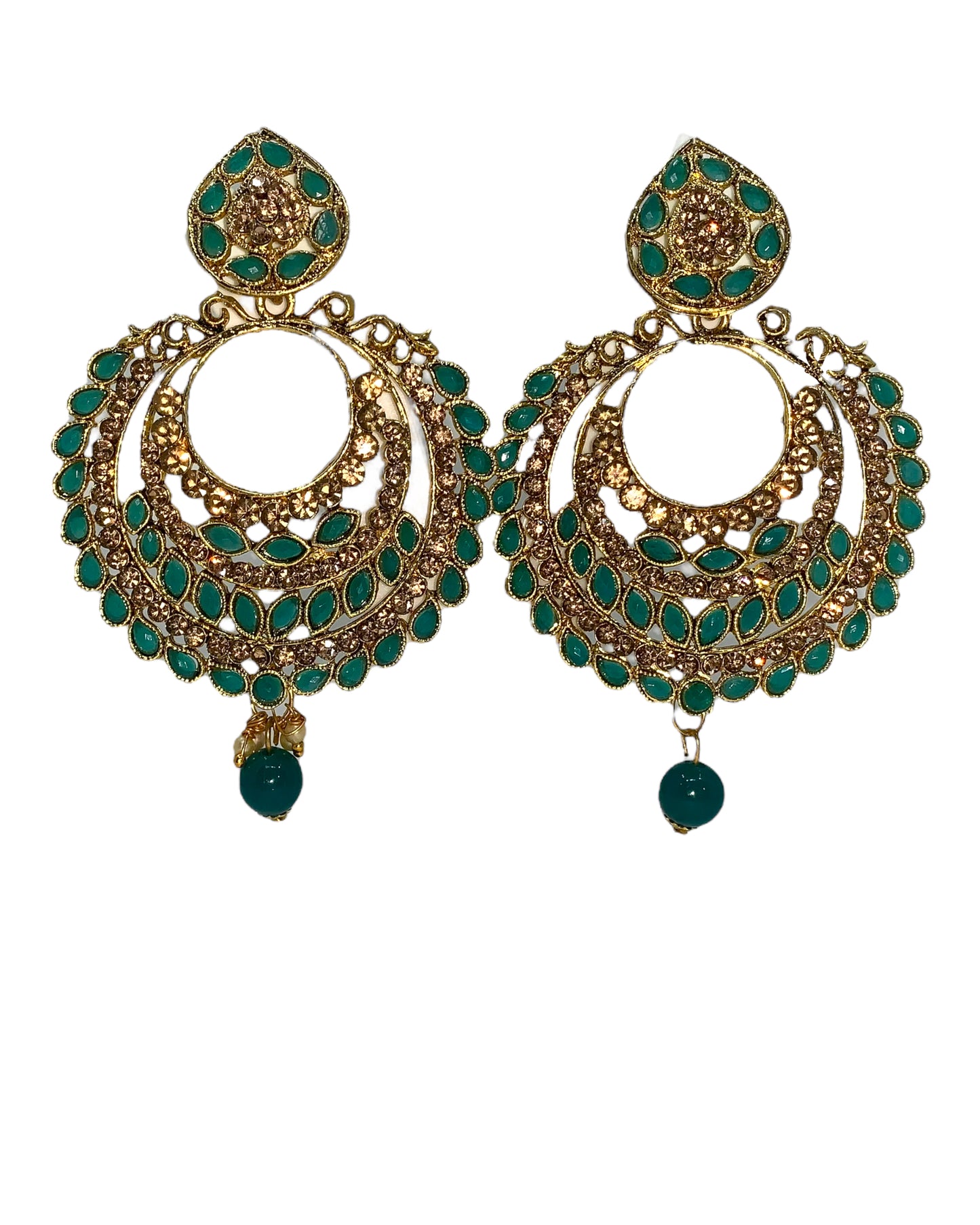 Green & Gold stone studded Earrings