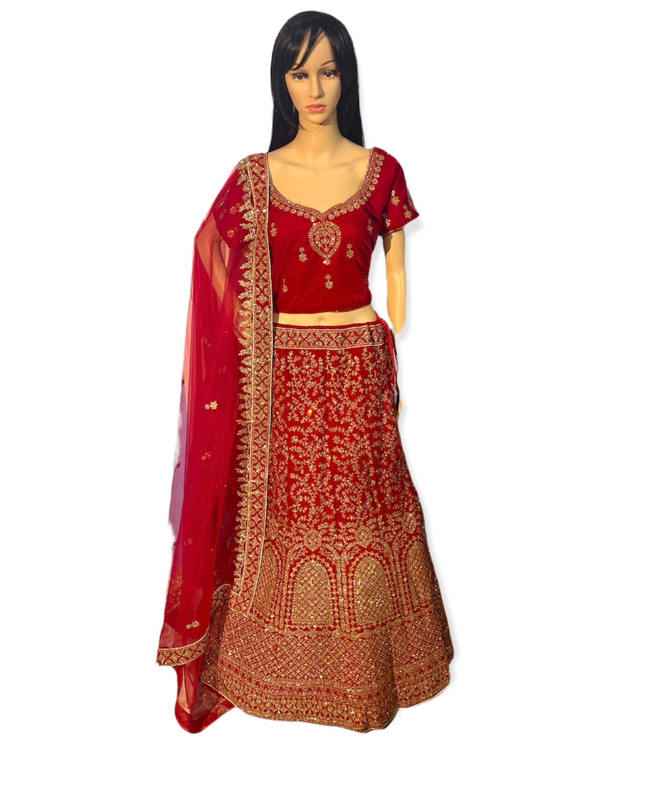 Velvet Red Color Lehenga