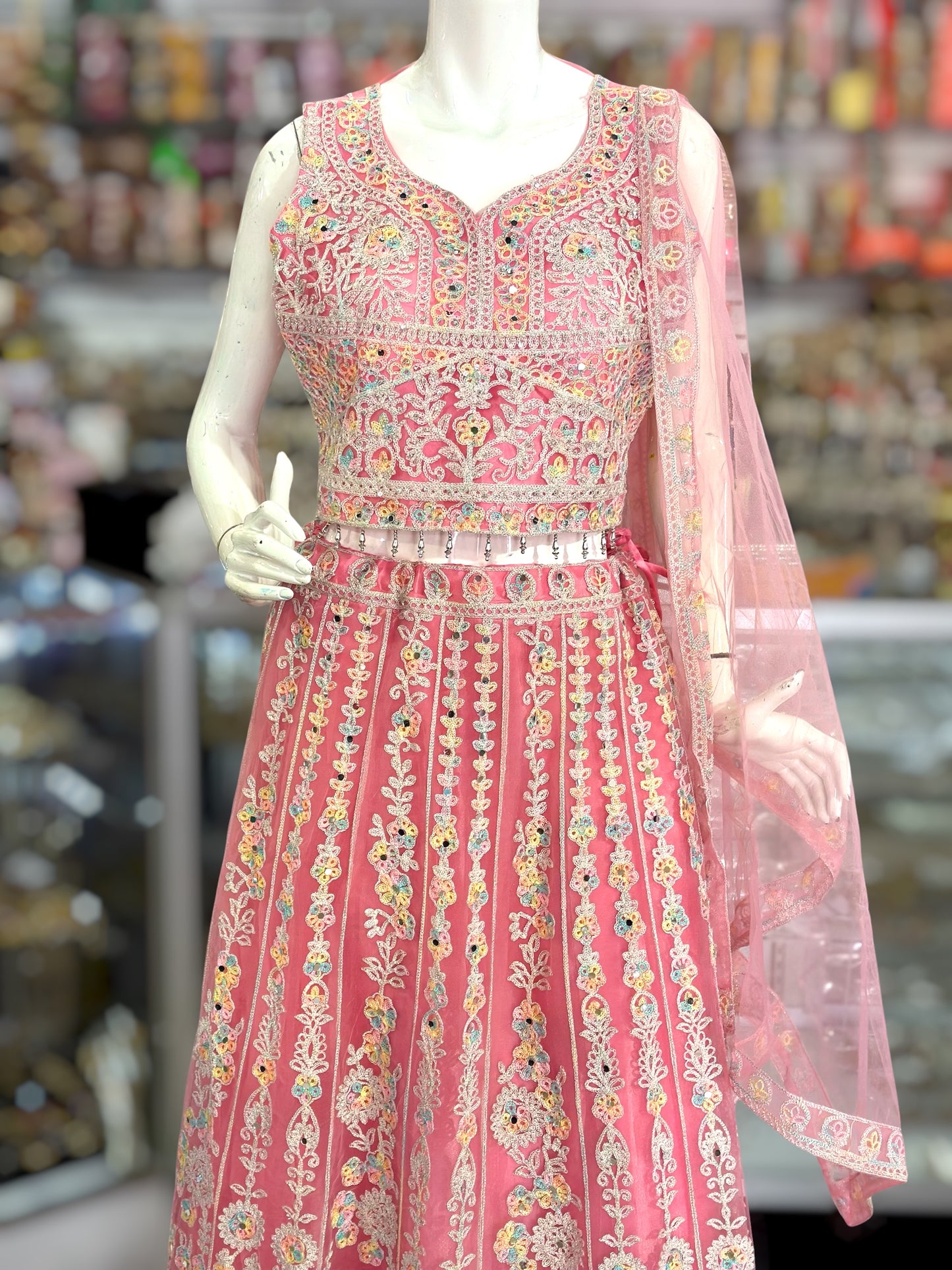 Pink color lehenga with Multi thread work