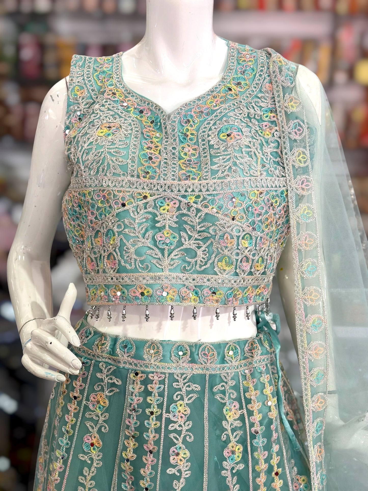 Blue color lehenga with Multi thread work
