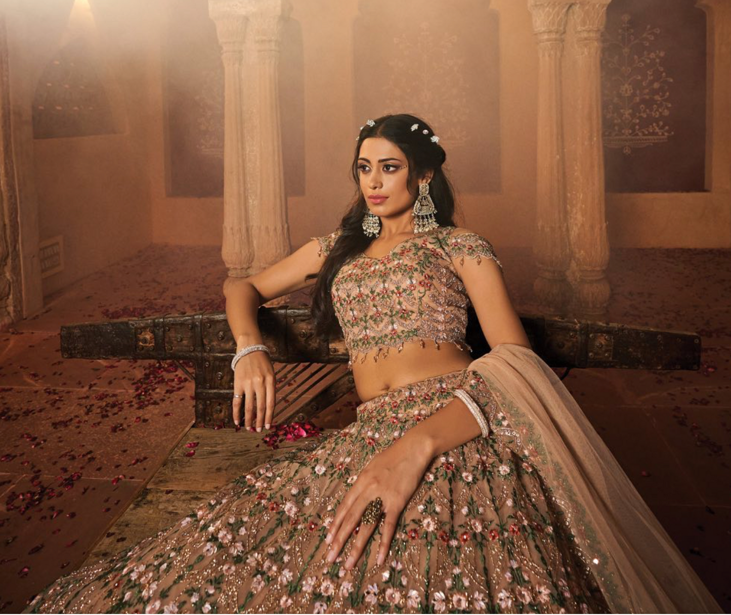 Baigh color heavy fully both side work embroidered & hand work Lehenga