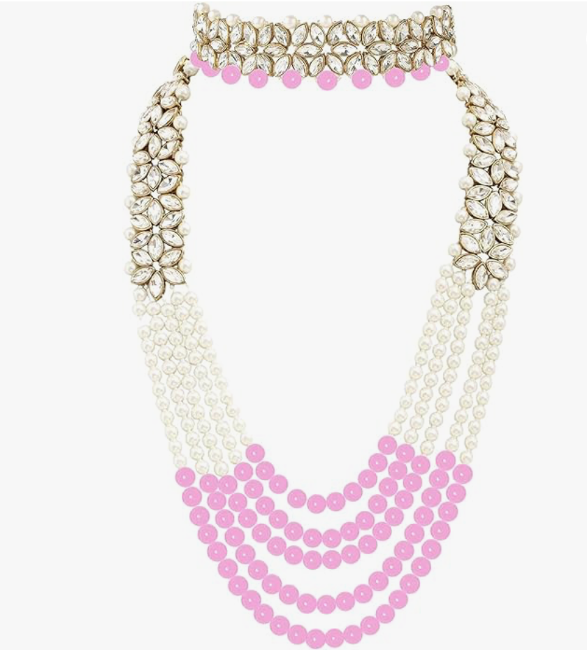Jewelry Set, white & pink Pearls Necklace with small choker Earrings, Indian Wedding Style (Copy) (Copy)
