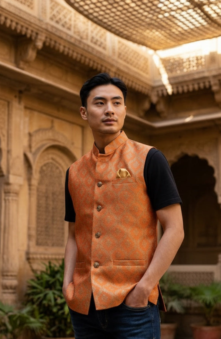 Designer orange Modi Nehru Jacket For Men | vest Coat | Jacket for kurta
