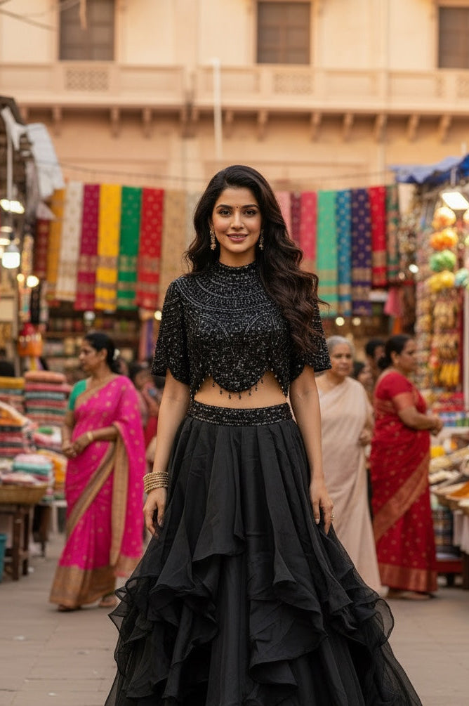 Modern look Black color Lehenga