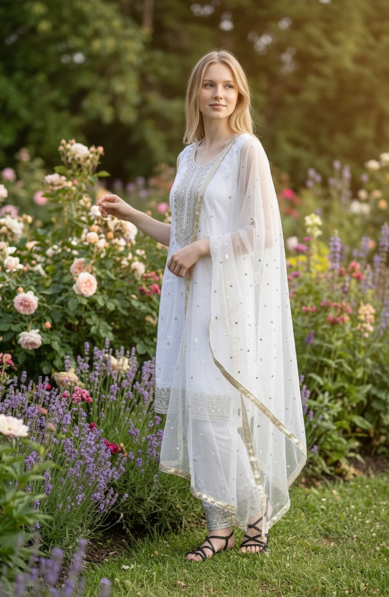 White color straight suit with straight pants