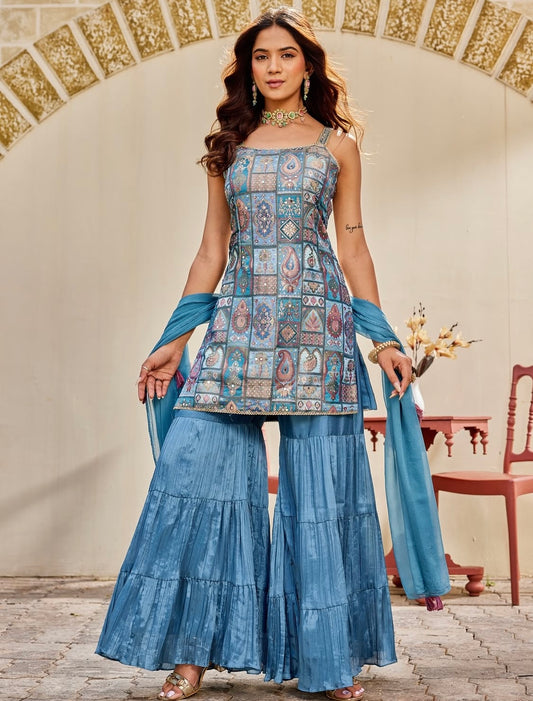 Strap top with big flair sharara pant