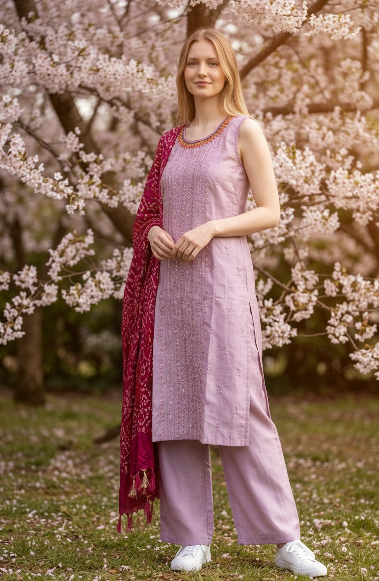 Baby Pink Straight Suit w/Bandni Dupata