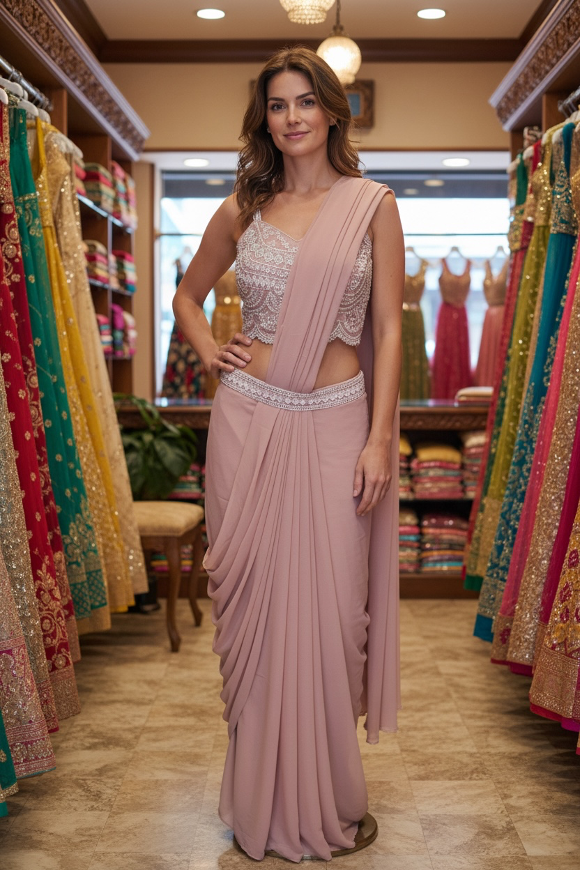 Peach color Ready to wear saree