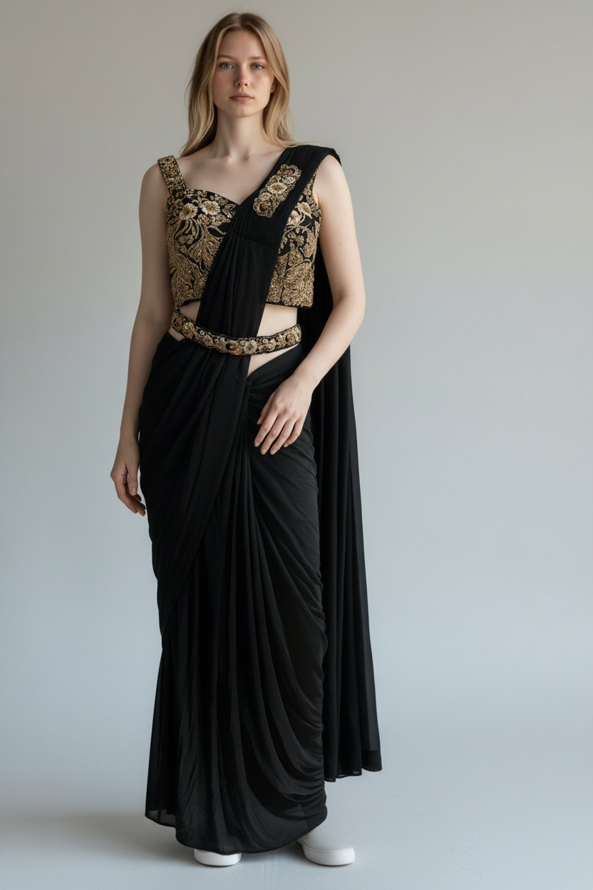 Black Designer Saree- Ready to Wear