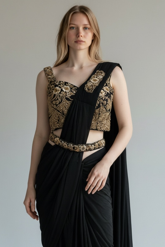 Black Designer Saree- Ready to Wear