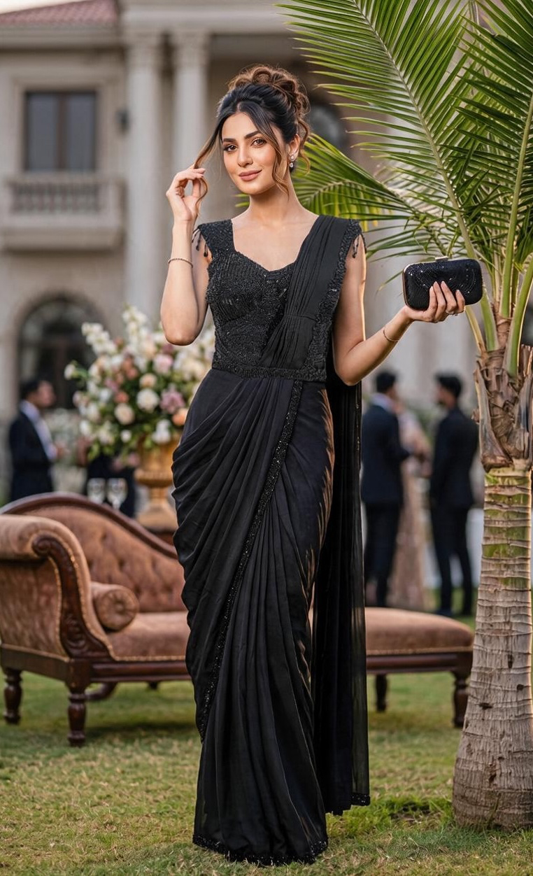 Black color Saree- Ready to Wear