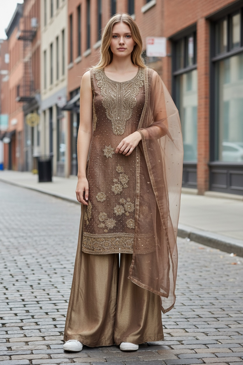 Champagne Gold color big flair sharara pant