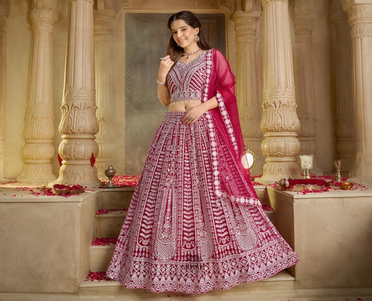 Magenta Pink Lehenga with original mirror work