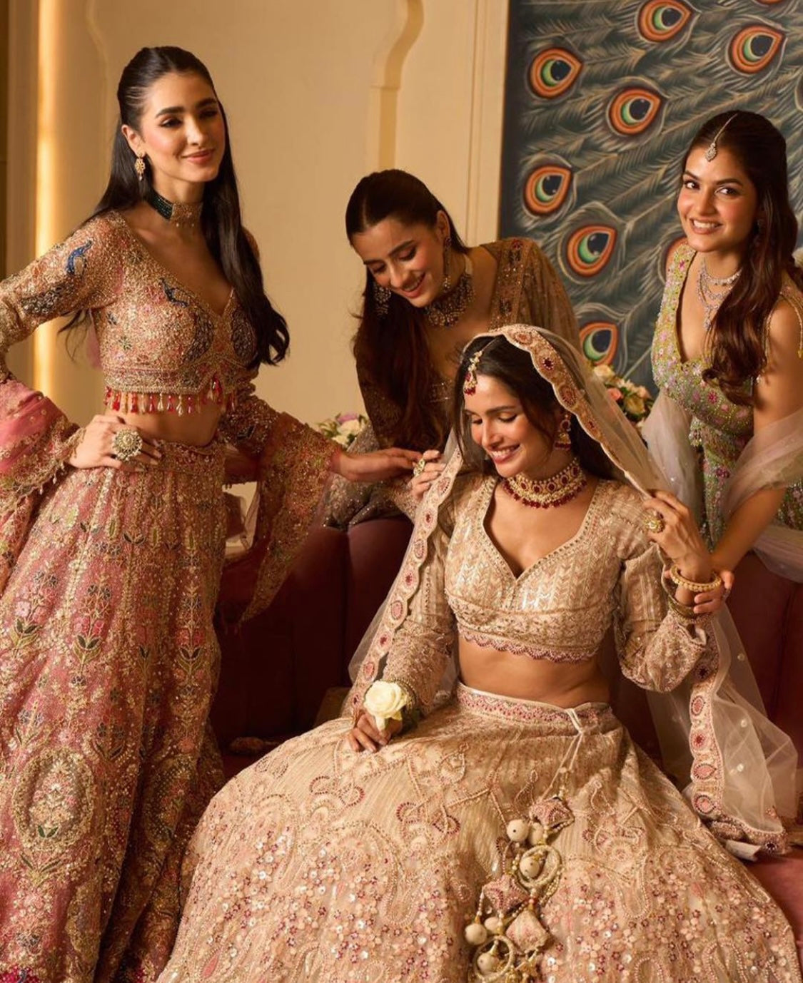 Gold color lehenga with multicolored thread work