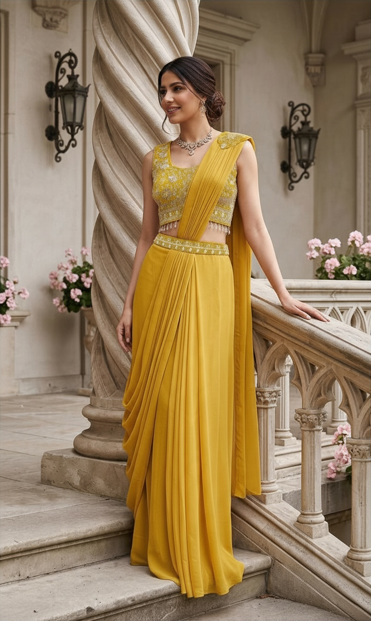 Yellow color Saree- Ready to Wear