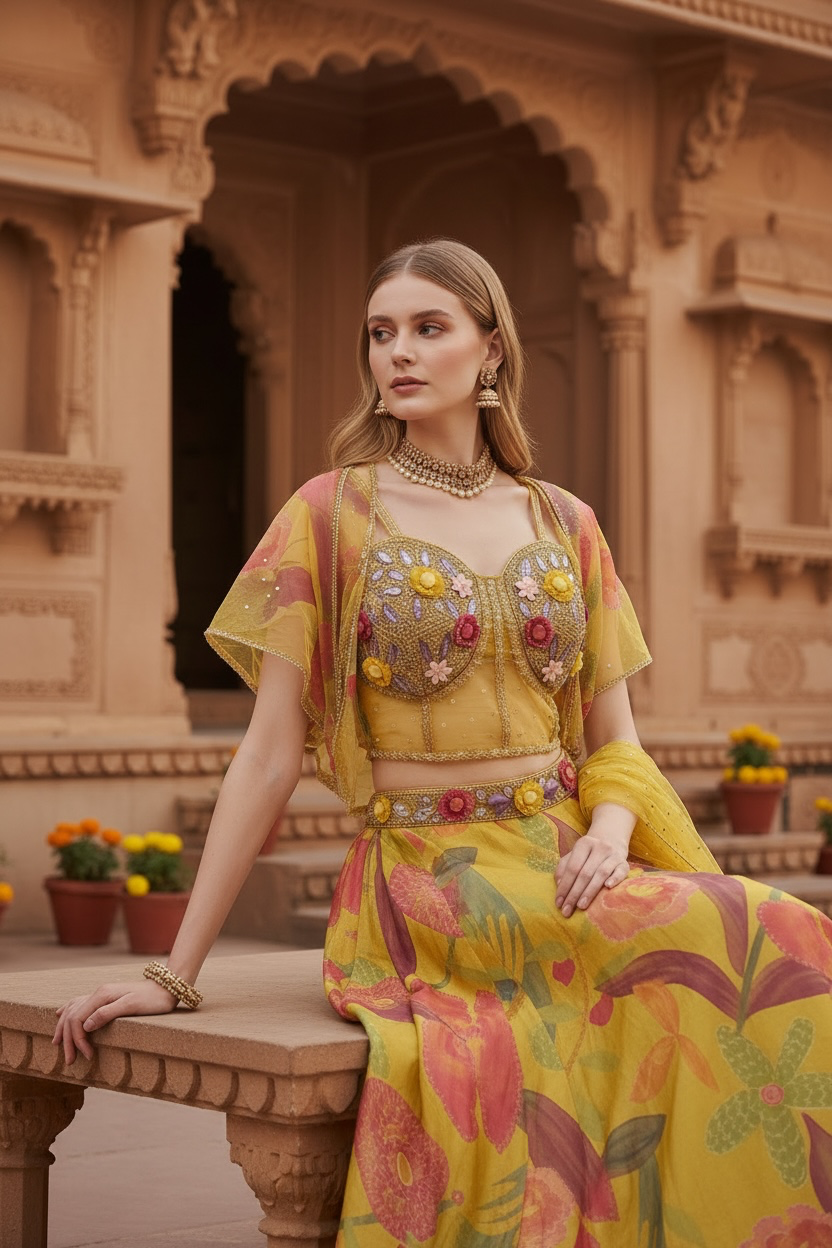 Yellow color Bollywood designer replica lehenga