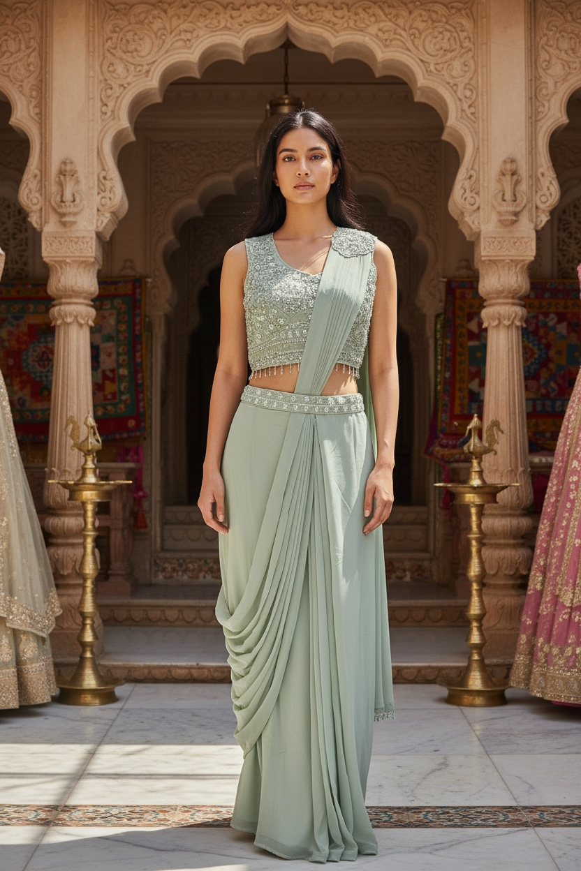 Sage Green Saree- Ready to Wear