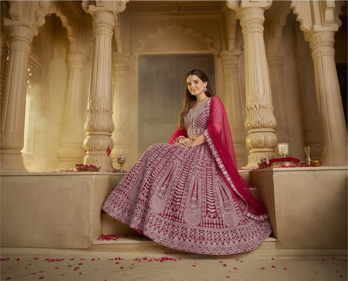 Magenta Pink Lehenga with original mirror work