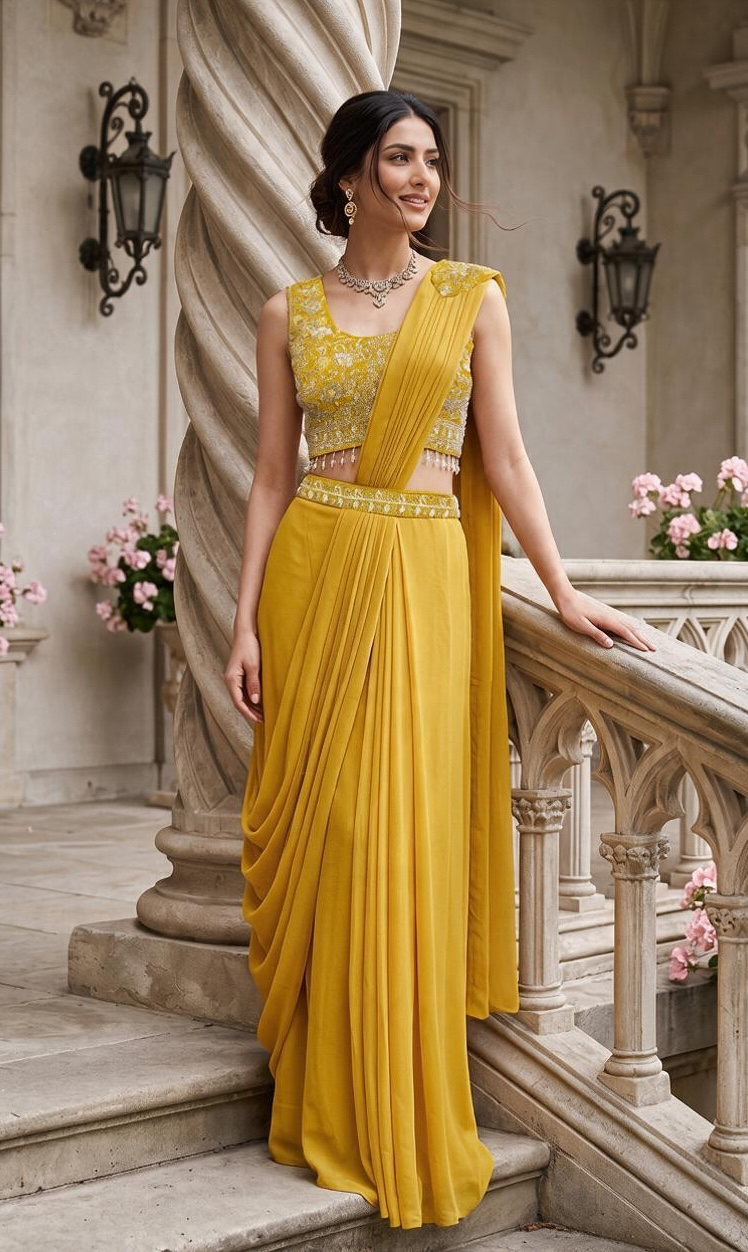 Yellow color Saree- Ready to Wear